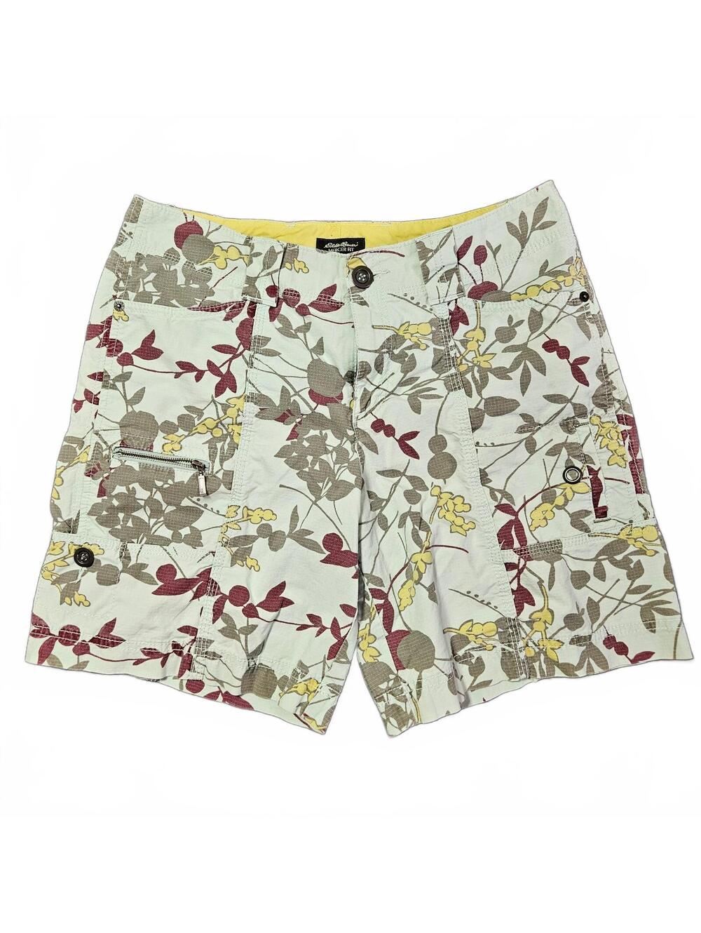 Eddie Bauer Women's Size 6 Mercer Fit Floral Cargo Shorts Beige Yellow Red Relax